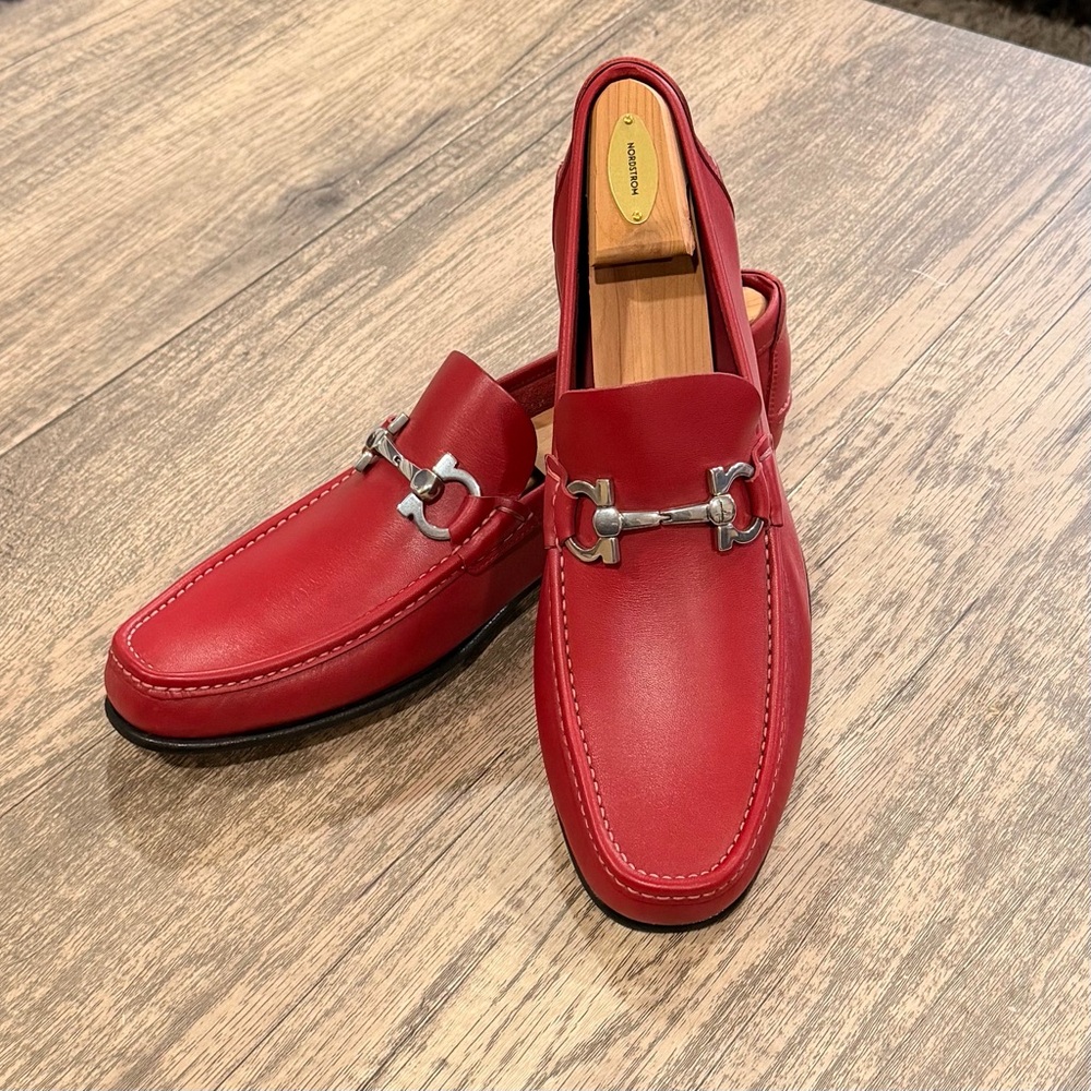 Like NEW Salvatore Ferragamo Red Leather Bit Loafers - Men's